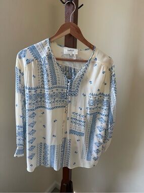 ba&sh Cream Blouse with Blue Folk Print